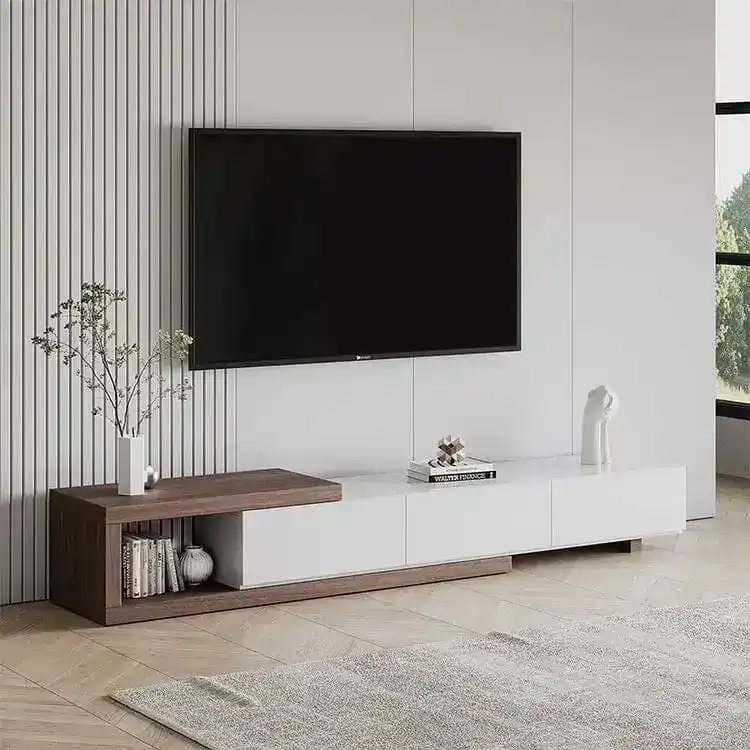 ترابيزة تلفاز خشب ام دي اف، 200×35×30 سم - ابيض بنى