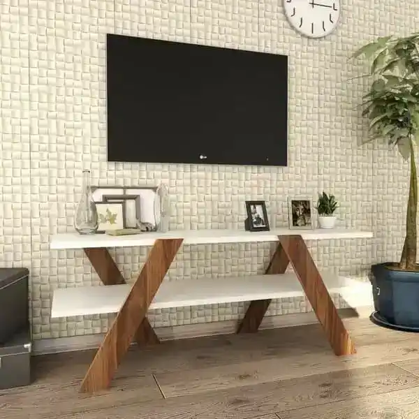 ترابيزة تلفزيون خشب ام دي اف، 60x120x30 سم - ابيض بني