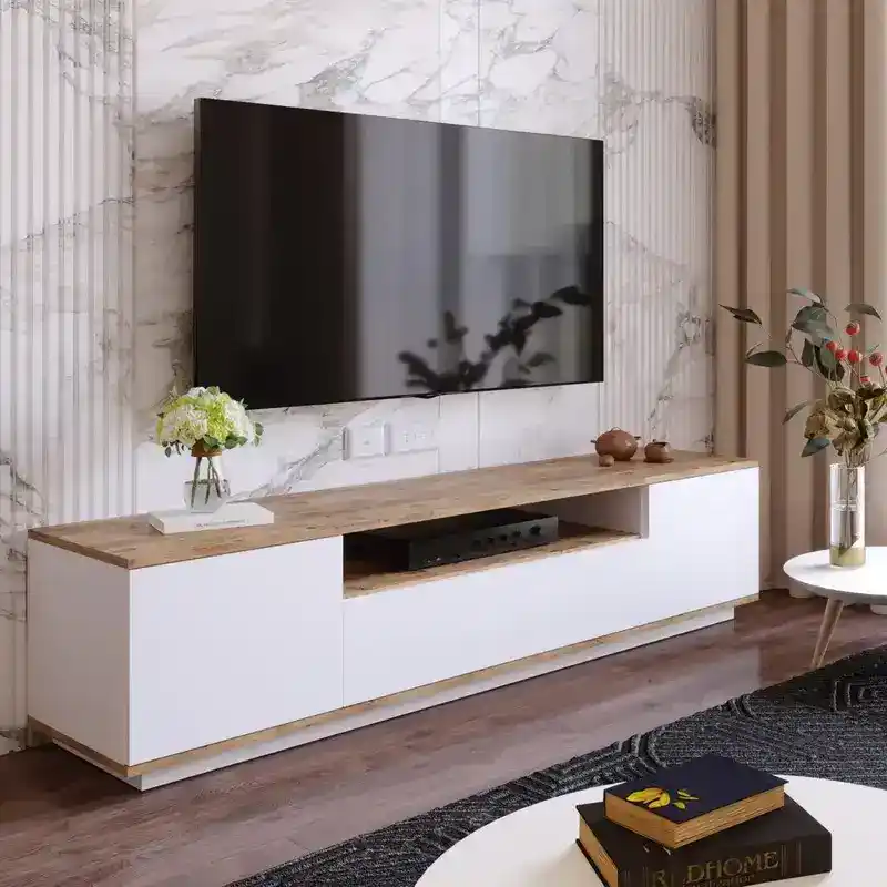 ترابيزة تليفزيون خشب ام دي اف، 160x47x30 سم - ابيض بيج