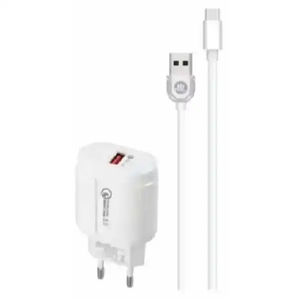 شاحن حائط مع كابل Type-C اتش تو، 1 متر، ابيض - H2-CH-01