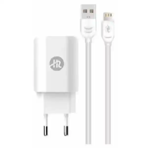 شاحن حائط USB اتش تو مع كابل لايتينج، 1 متر، ابيض