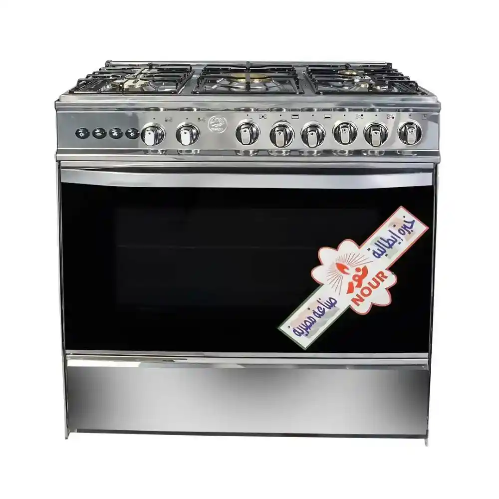 بوتاجاز نور 60 × 80 سم، 5 شعلة، أسود × فضي، GC-SS855-Cu.