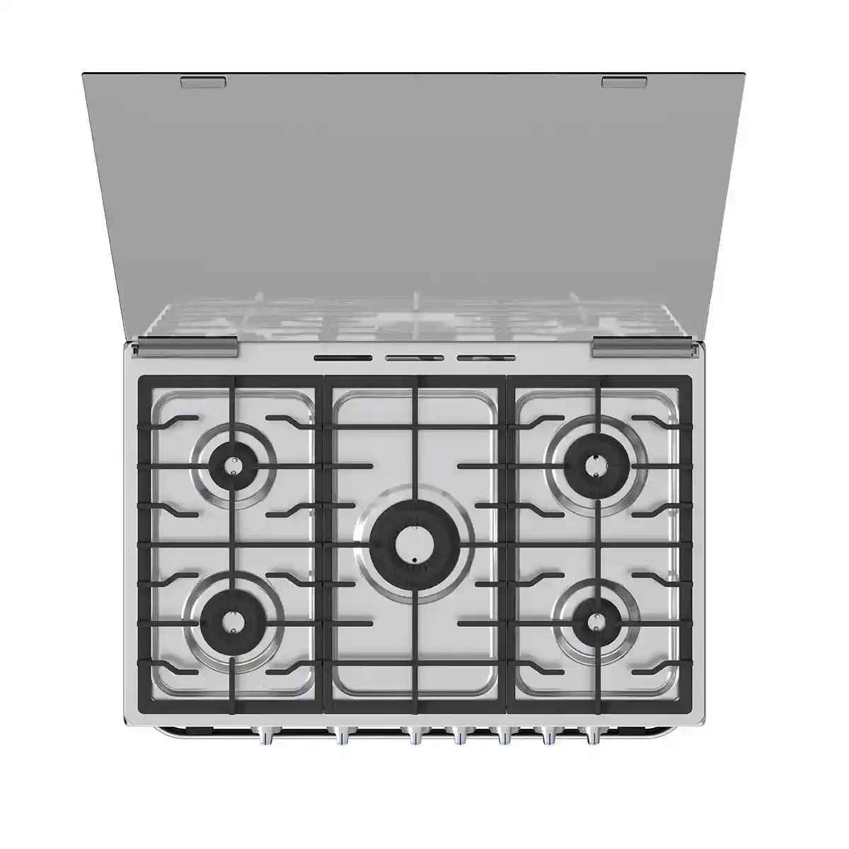 Midea Gas Cooker 90*60 Cm Cooker , Stainless Mirror , Full safety , Vortex Burners , Infra Red Grill , Low Emission Glass