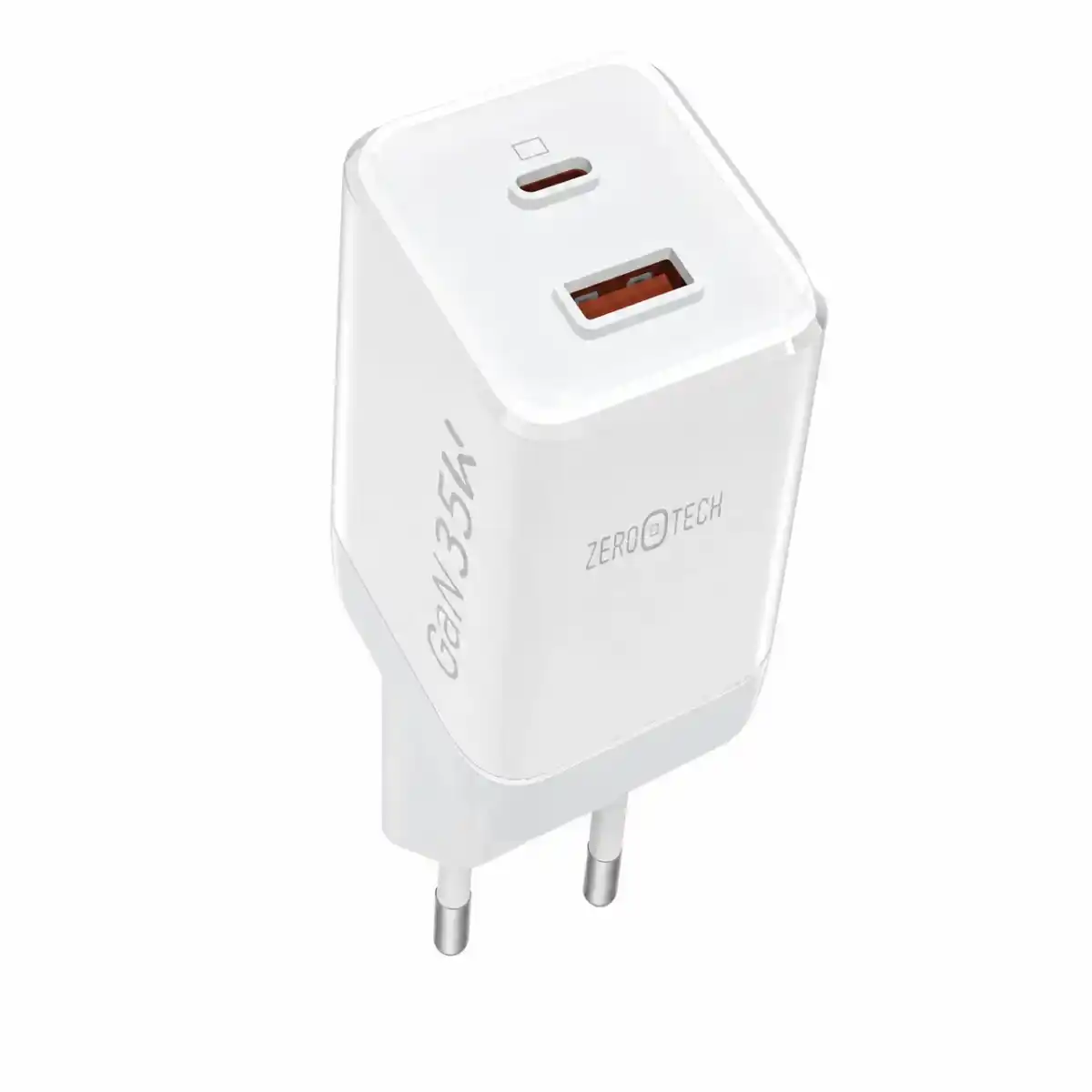 شاحن كريستال زيرو تك GaN بقدرة 45 واط منفذين Type-C PD و USB-A QC3.0 - أبيض "ZA-451W"